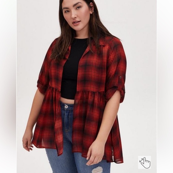 NWT   Torrid Chiffon Plaid Kimono Top Size 2 - Picture 1 of 6